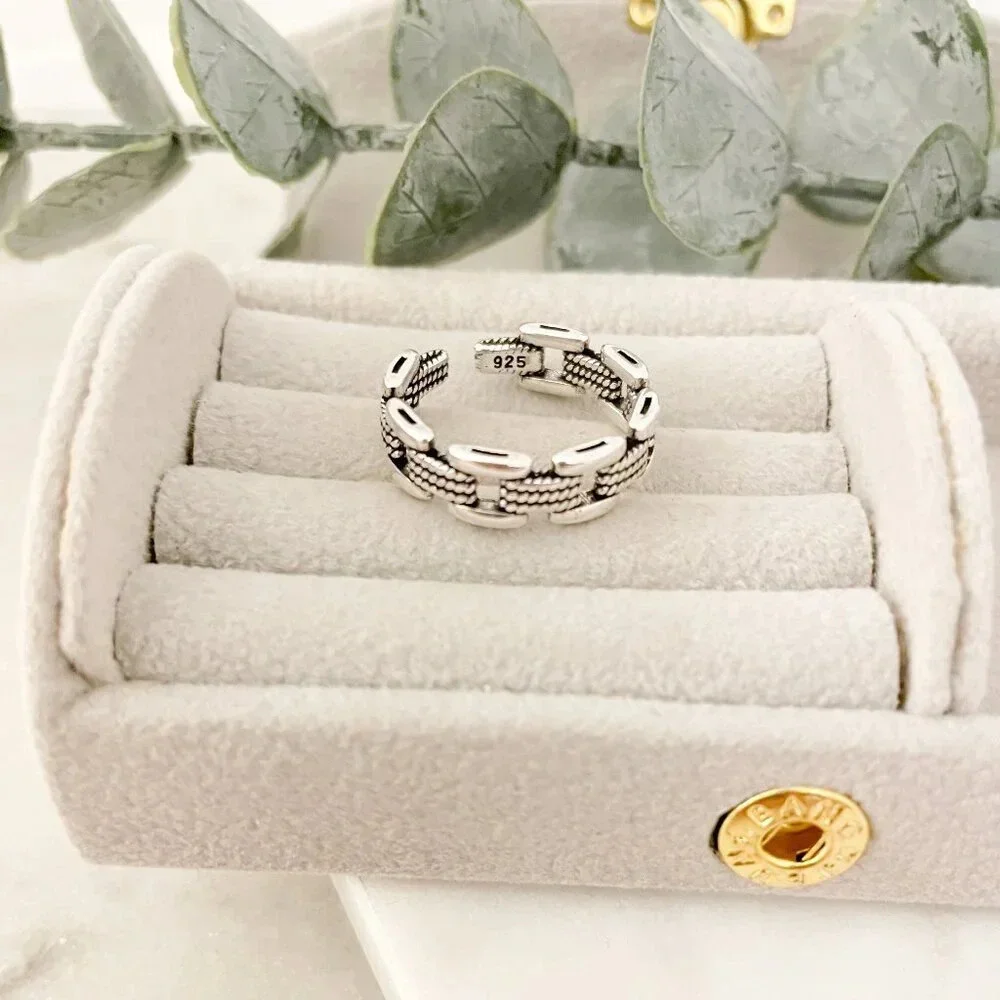 925 Sterling Silver Minimalist Ring Curb Chain Ring Chain Link Ring Dainty Ring
